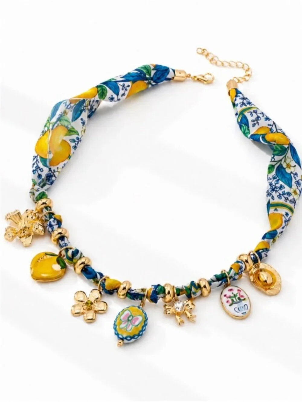 New! Coastal Preppy Lemon Scarf Necklace NWOT 5059